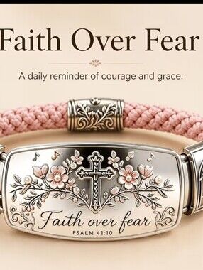 Cherry Blossom Cross Pendant Woven Prayer Bracelet. NWT